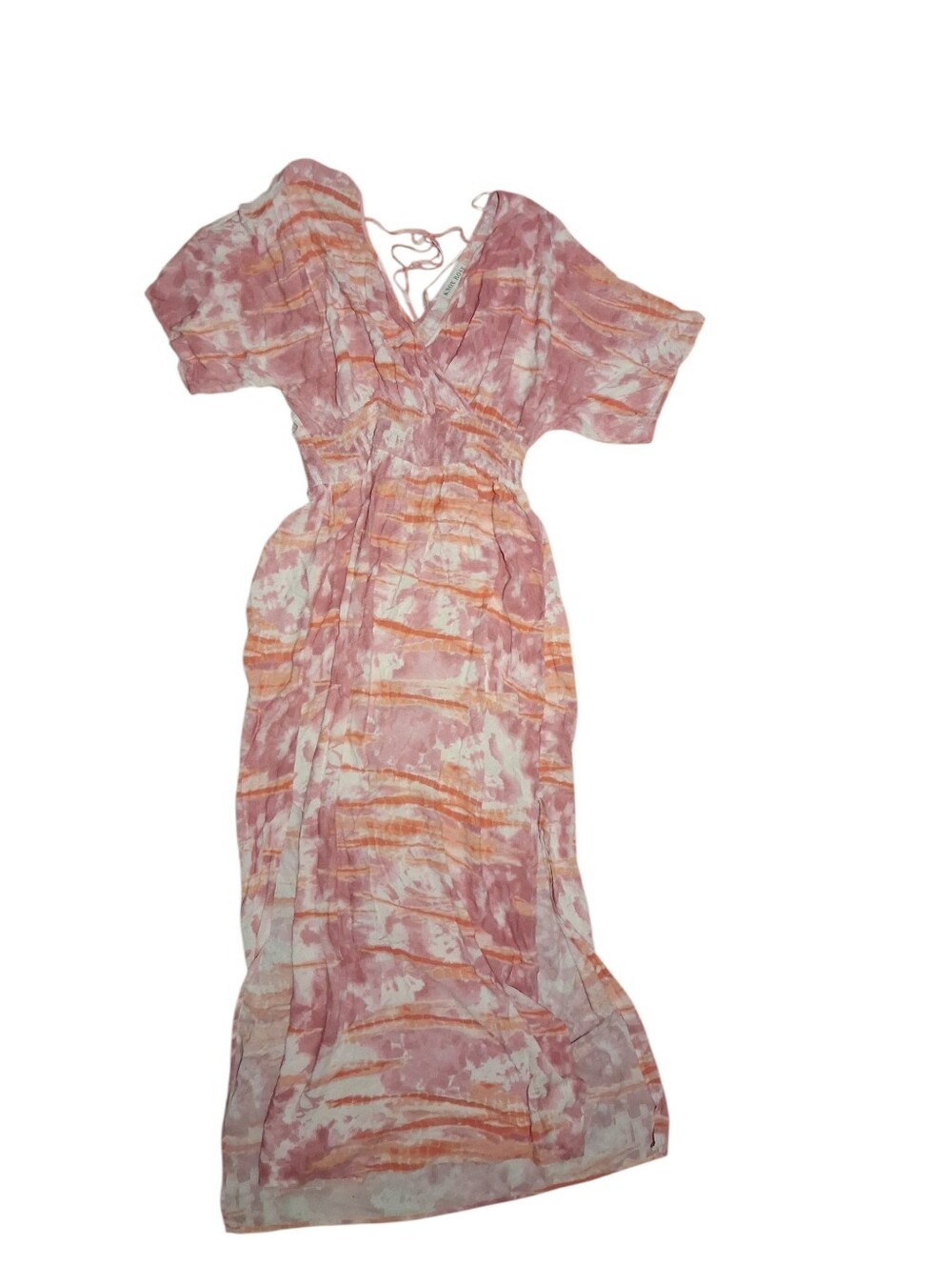 Knox Rose Cottage Pink & Orange Tie Dye Surplice Smocked Maxi Dress Size L Boho